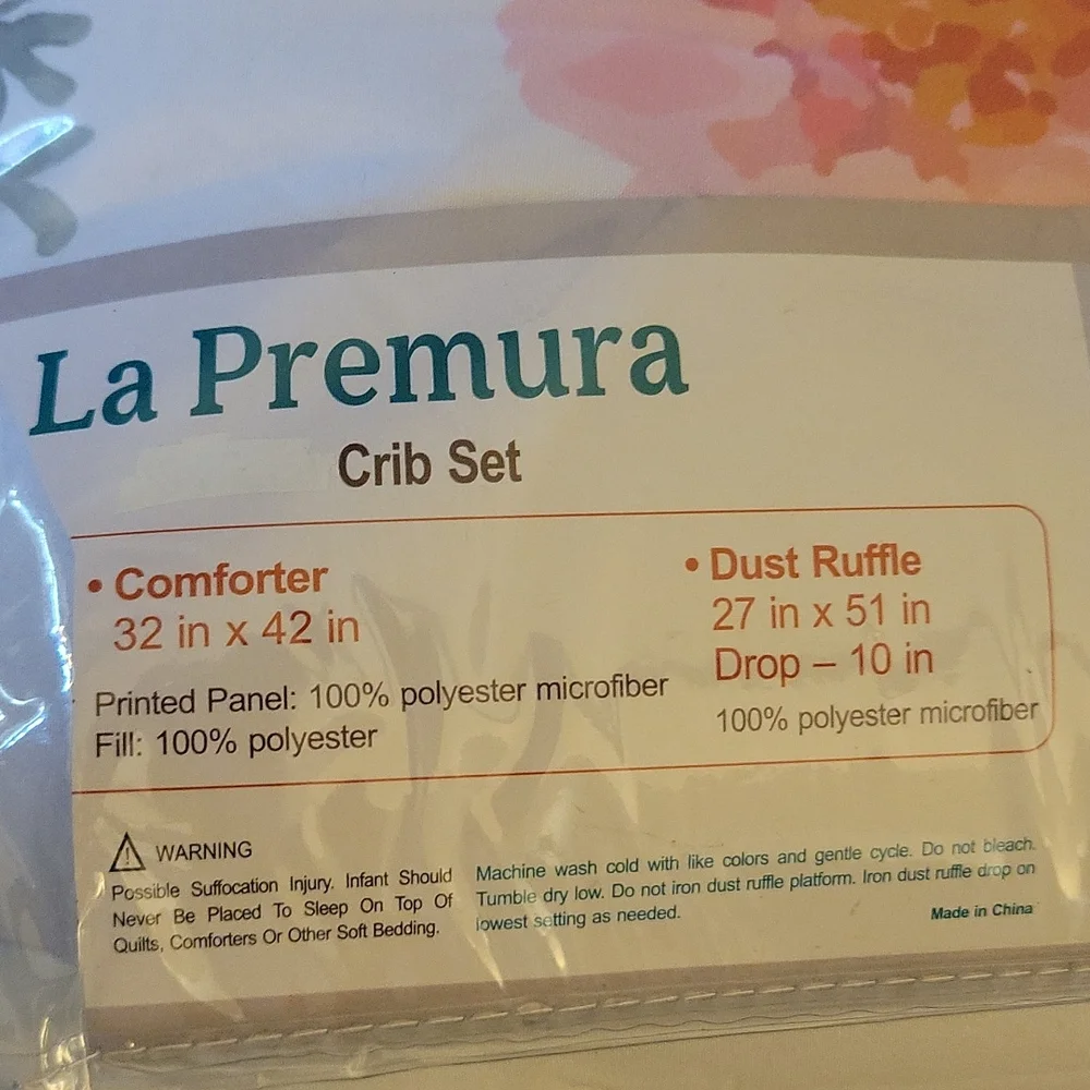 La Premura 2pc watercolor floral comforter bed skirt pastel pink crib size New …